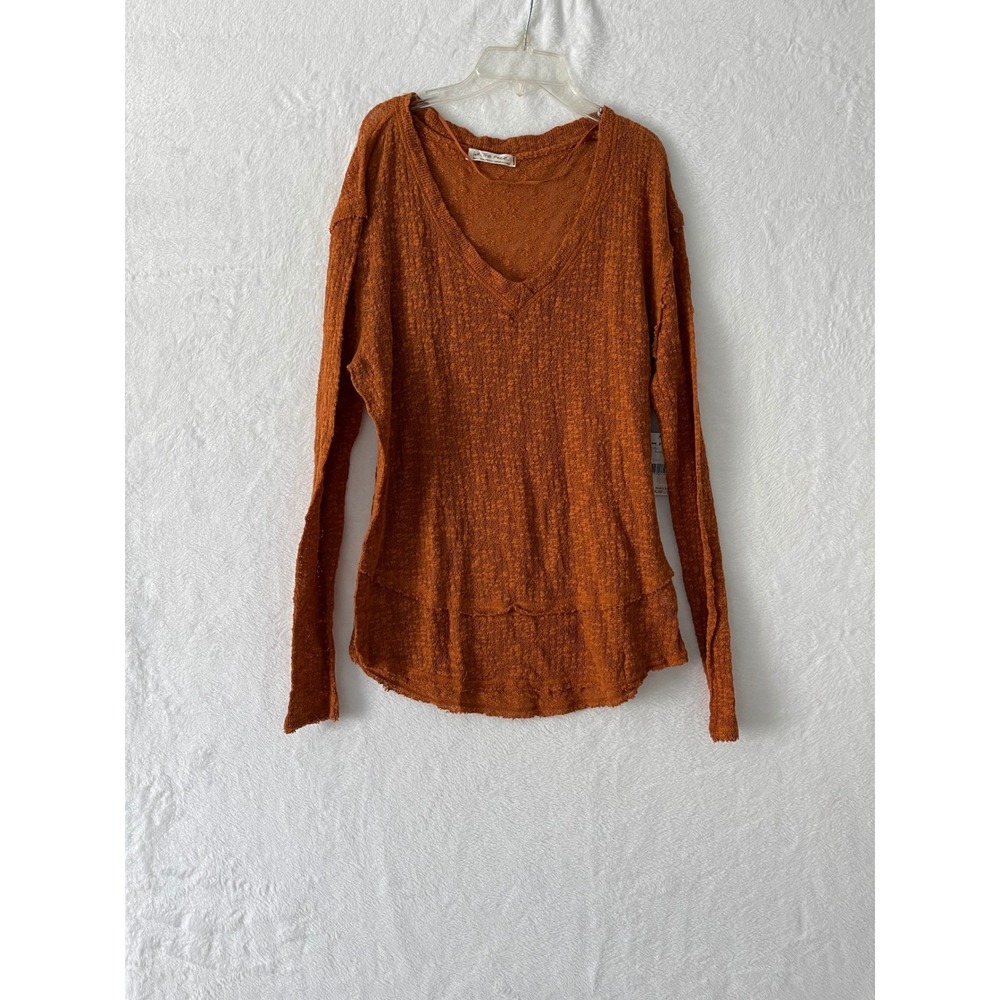 We The Free People Burnt Orange Ocean Air Hacci Textured Knit Raw Hem Top Small - Picture 4 of 7